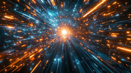 Naklejka premium Abstract blue and orange light speed motion in space.