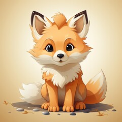 Adorable Minimalist Cartoon Fox with Vibrant Colors