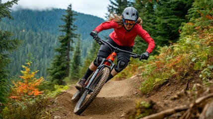 Epic Mountain Biking Adventure: Woman Rider Conquering Trails