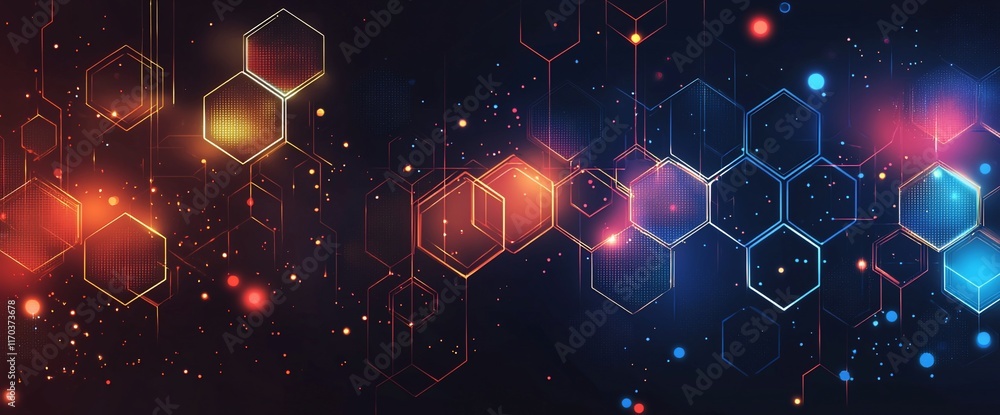 Aufkleber abstract glowing hexagons network digital background.