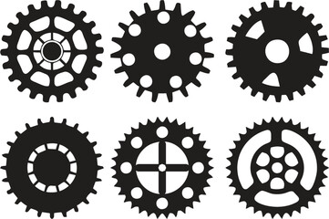 Hand drawn realistic 3d gear and bicycle stars. Industrial profiled wheel with teeth that engages with a chain. Transmission cogwheels and gears for machines, editable EPS 10.