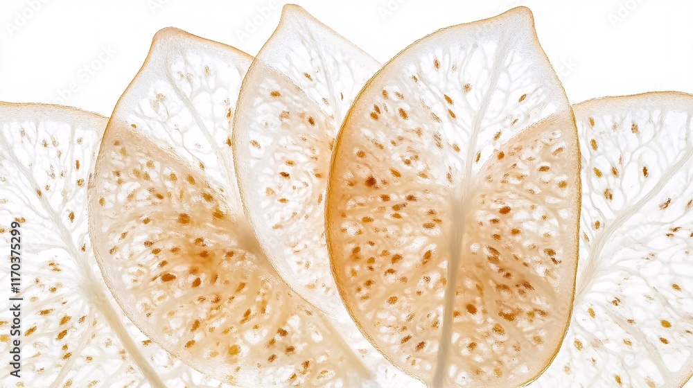Poster delicate translucent lily leaves display intricate patterns against a clean background.