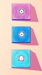 Vibrant Pastel Digital Illustration: Three Stylish Square Designs on a Neutral Background. AI Generated