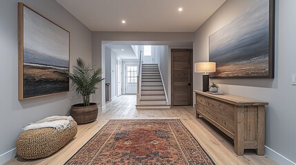 Modern Farmhouse Entryway With Artistic Wall Decor