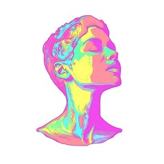 A colorful, abstract representation of a human head in profile view.