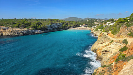 panoramic view beach Cala Romantica Summer holidays blue sky 