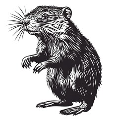 Obraz premium A detailed illustration of a standing rodent with whiskers.