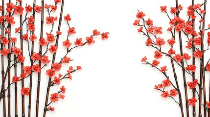 Red Flower Branches on White Background