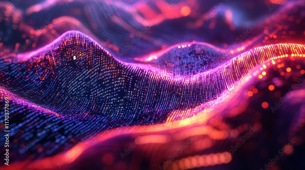 Aufkleber vibrant abstract waves of light and data create a mesmerizing digital landscape.