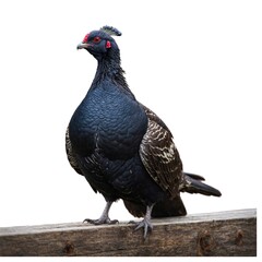 Black Grouse on piece of wood isolated on white background