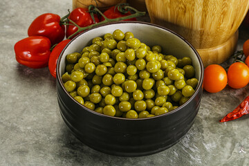 Sweet canned young green peas