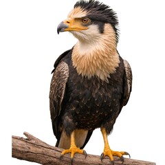 Obraz premium Crested Caracaraon piece of wood isolated on white background