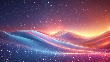 Fototapeta premium Glittering Celestial Landscape With Rolling Hills and Stars