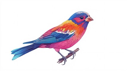 A vibrant male bird perched on a branch, showcasing striking blue, pink, and orange plumage.