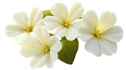 Naklejka premium A cluster of delicate white flowers with soft yellow accents, surrounded by lush green leaves.