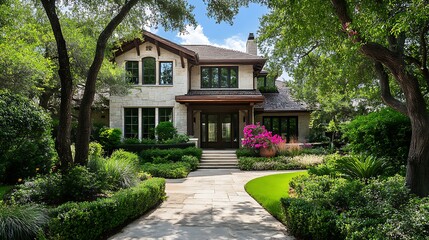 Naklejka premium large mansion with luxurious front yard