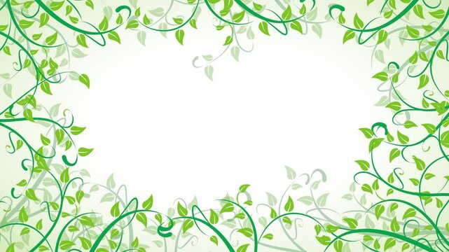 Stylized green vines and leaves create a decorative frame with empty center,