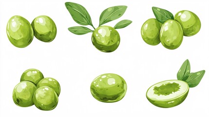 A vibrant collection of green olives and olive branches showcasing their fresh and glossy appearance.