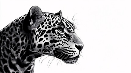 Obraz premium A striking black and white illustration of a leopard's head, showcasing its intricate spots and piercing gaze.