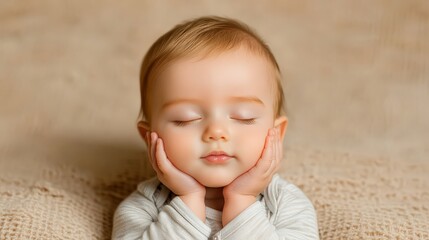 Peaceful Baby Boy Soundly Sleeping on Soft Blanket in Cozy Room with Warm Lighting Creating a Calm and Heartwarming Atmosphere for Family Moments