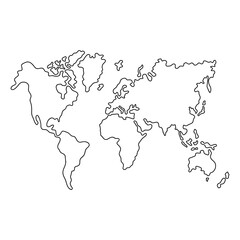 World map outline. Globe drawn by hand in black pencil. Strokes. Political map of the world on a white background. Countries. Vector illustration. Scribble.