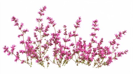 Obraz premium Vibrant pink flowers in full bloom, showcasing delicate petals and lush green stems against a clean white background.