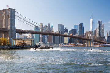 Iconic view of Brooklyn Bridge with Manhattan skyscrapers