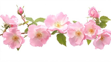 Delicate pink roses in full bloom, showcasing their beauty against a clean white background.
