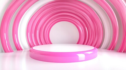 Obraz premium Elegant 3D Pink and White Podium Pedestal in Minimalist Environment