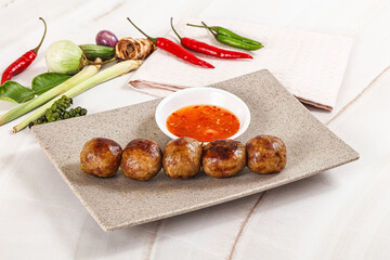 Thai grilled round skewer satay