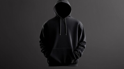 A sleek black hoodie silhouette against a dark background, creating a mysterious and modern vibe.