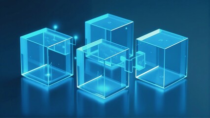 Obraz premium Futuristic 3D design generative ai image with transparent cube elements and aqua blue color, reflecting modernity in health and fitness 