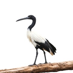 Obraz premium Jabiru on piece of wood isolated on white background.