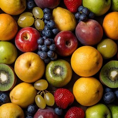 Fresh fruits mixed.Tasty fruits background, with soft, natural lighting 