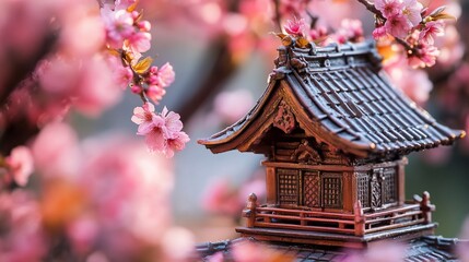 Miniature Shrine, Cherry Blossoms, Spring, Garden, Peaceful, Asian, Decor,  Japan,  Nature,  Photography