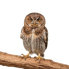 Jungle Owlet on piece of wood isolated on white background