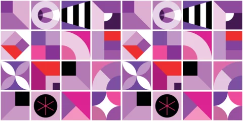 Violet, red and pink colors vector tileable background includes many geometric shapes and abstract objects.