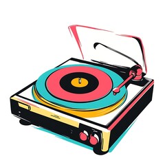 Fototapeta premium A colorful illustration of a vintage turntable with a vinyl record.