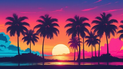 Breathtaking Sunset at the Beach with Palm Tree Silhouette