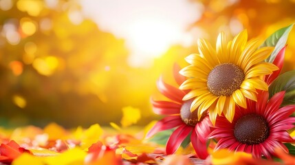 Obraz premium Vibrant Sunflowers in Autumn Setting