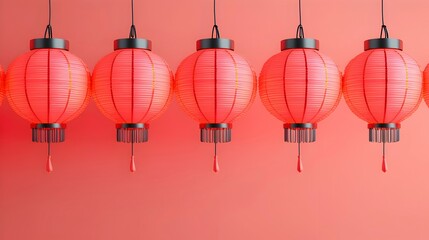 Obraz premium Bright Red Lanterns Against Soft Pink Background