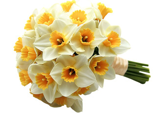 Obraz premium Bouquet of Daffodils with Beige Ribbon Isolated On A White Background, PNG Transparent