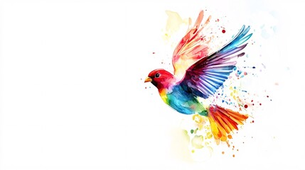 Obraz premium A vibrant, colorful bird in flight, showcasing a beautiful array of watercolor splashes and tones.