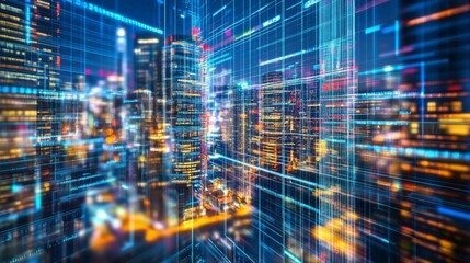 Vibrant Cityscape with Engaging Lighting and Lines