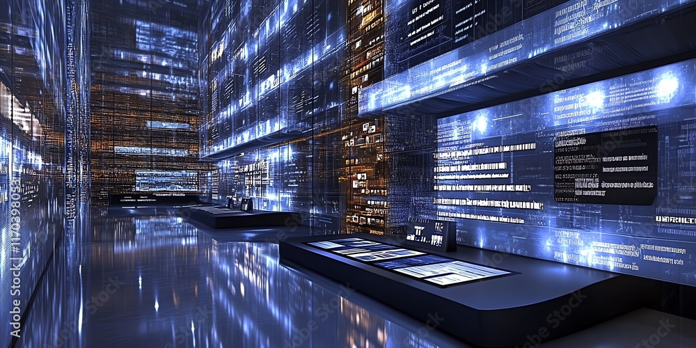 Aufkleber digital data metropolis: a futuristic, illuminated server room visualization