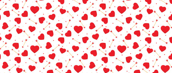 Seamless lovely pattern with hearts and arrows. Valentine's day repeat pattern for decoration and print. Love and Valentine's day romantic repetition pattern