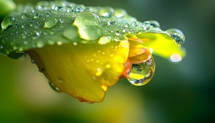 Close-up of Yellow Flower with Dew Drops
