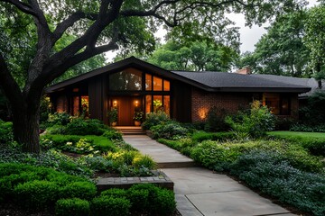 modern suburban house with neat front yard