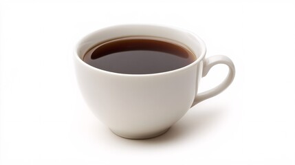 Fototapeta premium A steaming cup of black coffee in a simple white porcelain mug, perfect for a cozy morning.