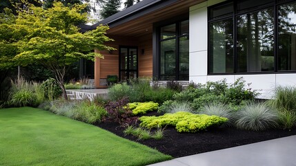 Naklejka premium white contemporary home with wooden accents and open space